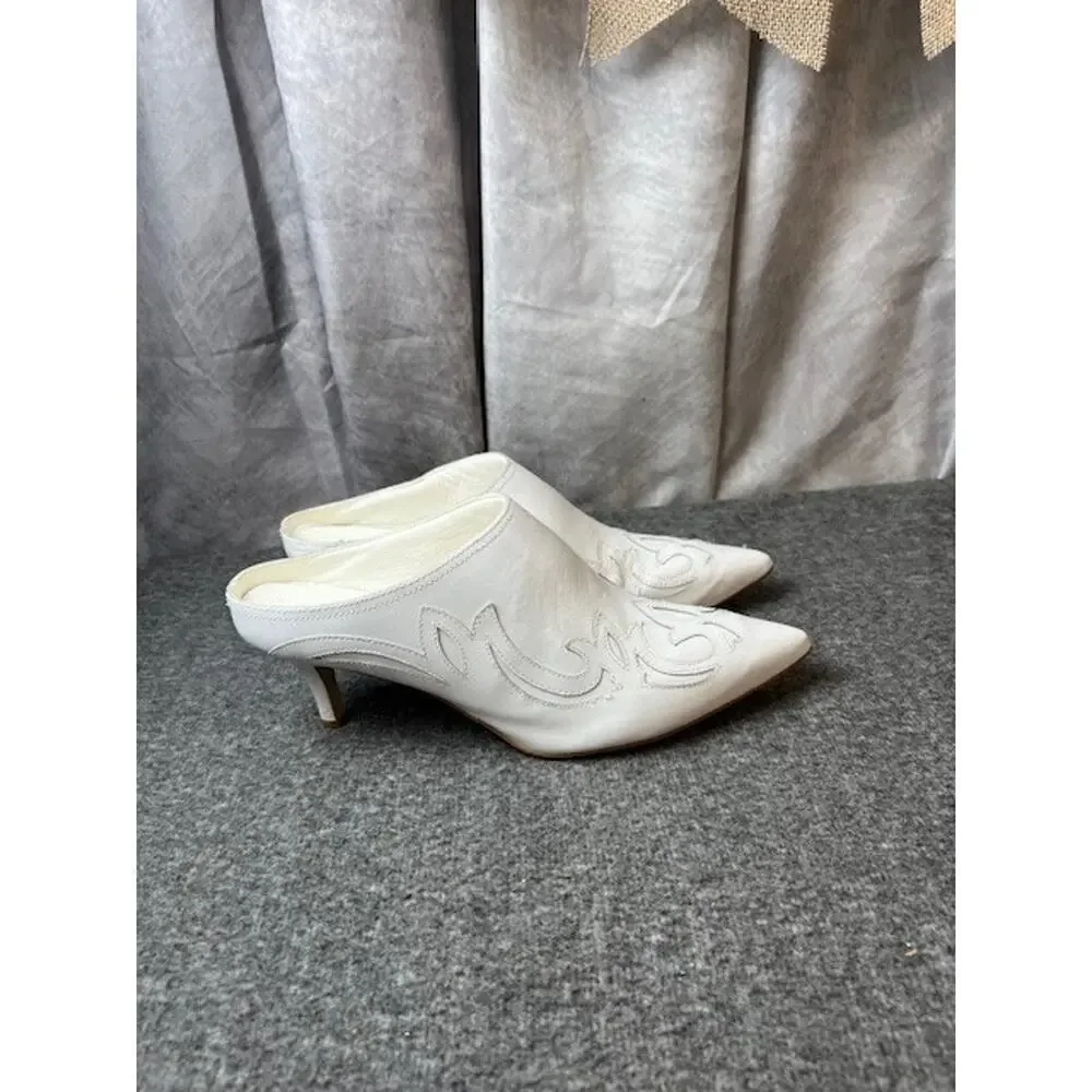Matisse Marcell Mule Western Tooled Inlay Pointed Toe Women's Heel Size 9M White
